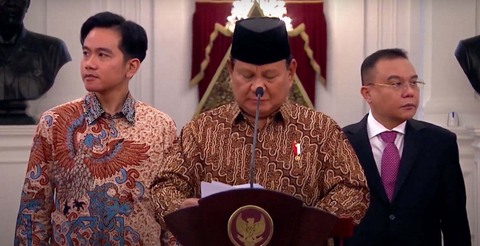 Presiden Prabowo Umumkan Kabinet Merah Putih. (Foto/YouTube Sekretariat Presiden).