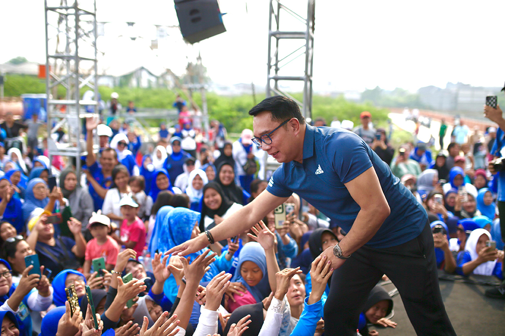 Cagub Jakarta Ridwan Kamil saat kegiatan senam beberapa waktu lalu. (BeritaNasional/Elvis)