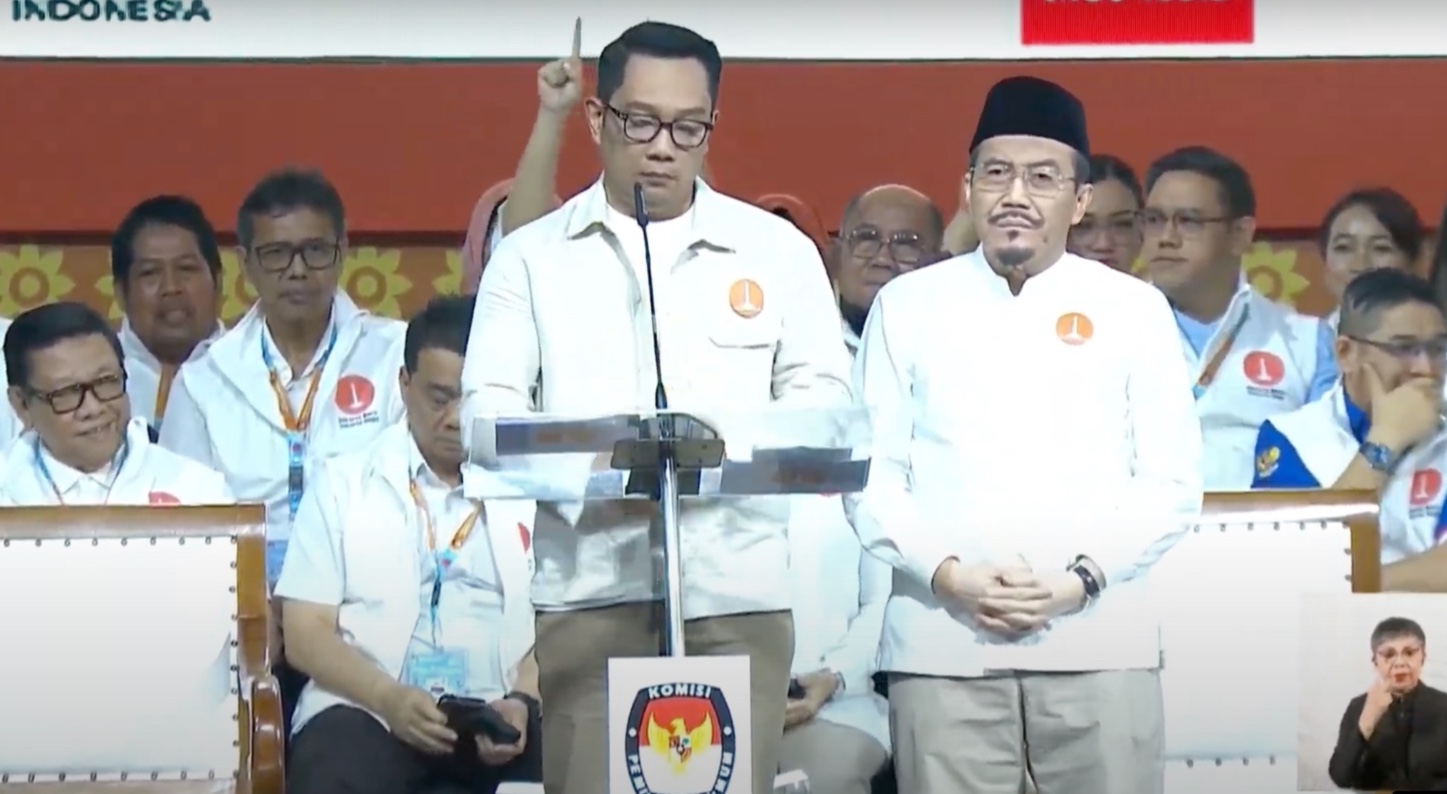 Calon gubernur Jakarta Ridwan Kamil dan calon wakil gubernur Jakarta Suswono. (Foto/YouTube KPU Jakarta).