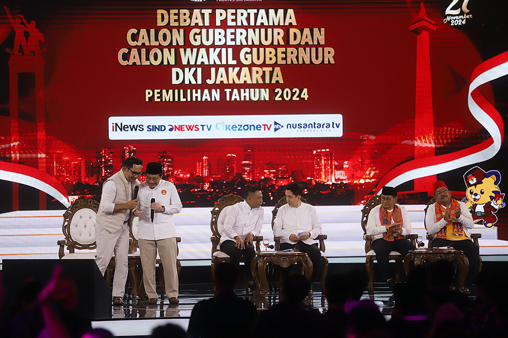 Debat pertama 3 Cagub-Cawagub Jakarta yang diselenggarakan KPUD Jakarta. (BeritaNasional/Elvis Sendouw)