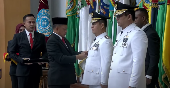 Suasana Pelantikan Pj Gubernur Jakarta dan Papua Tengah. (Foto/tangkapan layar YouTube Kemendagri)