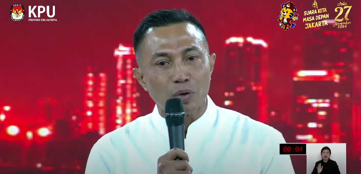 Cagub Jakarta nomor urut 2 Dharma Pongrekun saat debat Pilgub Jakarta 2024. (Foto/tangkapan layat YT KPU Jakarta)