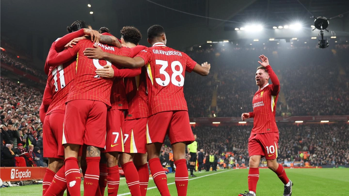 Pemain Liverpool merayakan gol ke gawang Aston Villa. (Foto/Liverpool FC)