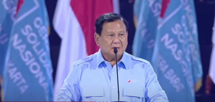 Presiden Prabowo saat meresmikan Gerakan Solidaritas Nasional (GSN) di Indonesia Arena, Senayan, Jakarta Pusat, pada Sabtu (2/11/2024). (BeritaNasional/Tangkapan Layar)