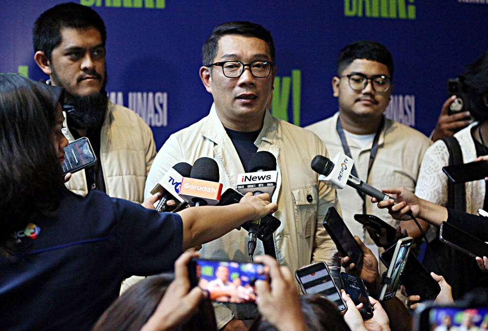 Cagub Jakarta nomor urut 1 Ridwan Kamil saat diwawancarai. (BeritaNasional/Lydia)