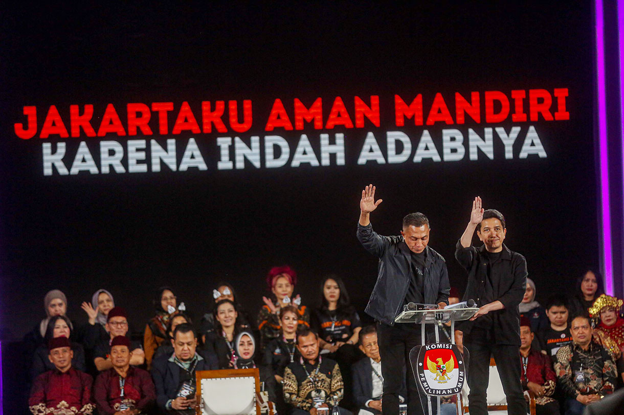 Pasangan calon Dharma Pongrekun-Kun Wardana. (BeritaNasional/Oke Atmaja).