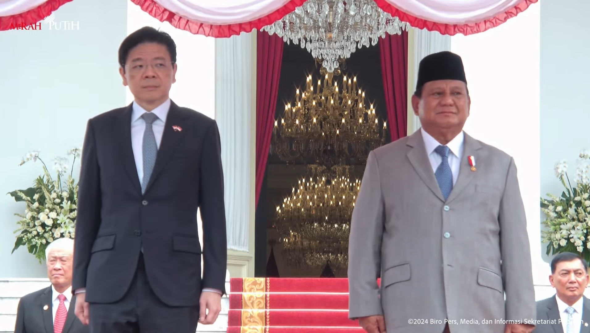 Presiden Prabowo Subianto (kanan) bersama PM Singapura Lawrance Wong di Istana Negara. (Foto/Tangkapan layar YT Setpres)