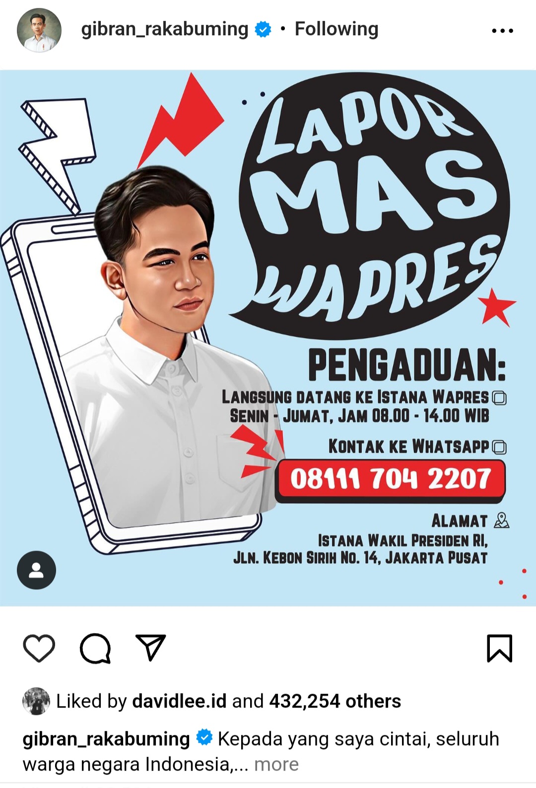 Gibran buka posko laporan warga (Beritanasional/Instagram)