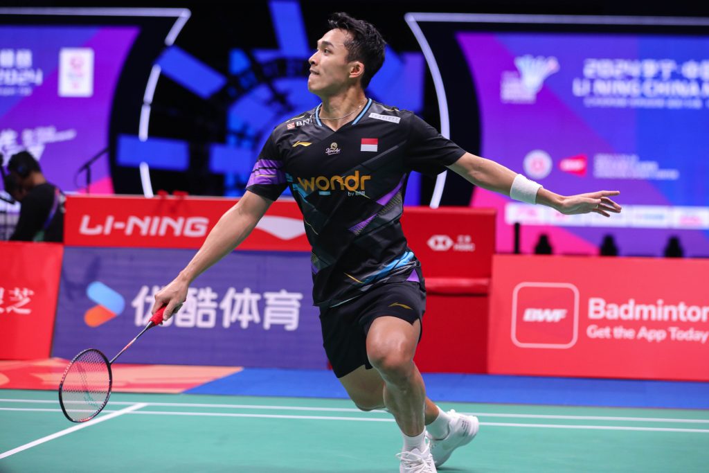 Jonatan Christie di BWF Super 750 China Masters 2024. (Foto/PBSI).