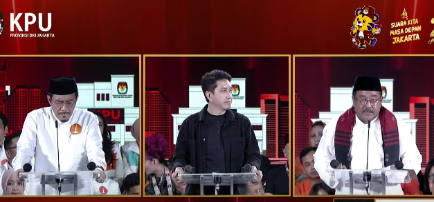 Ketiga calon wakil gubernur Jakarta saat berdebat. (Foto/YouTube KPU)