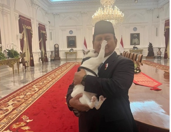 Presiden RI Prabowo Subianto mengunggah momen menggemaskan bersama kucing peliharaan kesayangannya yakni Bobby Kertanegara. (Foto/instagram/prabowo).