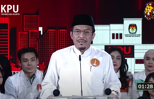 Cawagub nomor urut 1 Suswono saat debat Pilgub Jakarta 2024. (Foto/YouTube KPU)