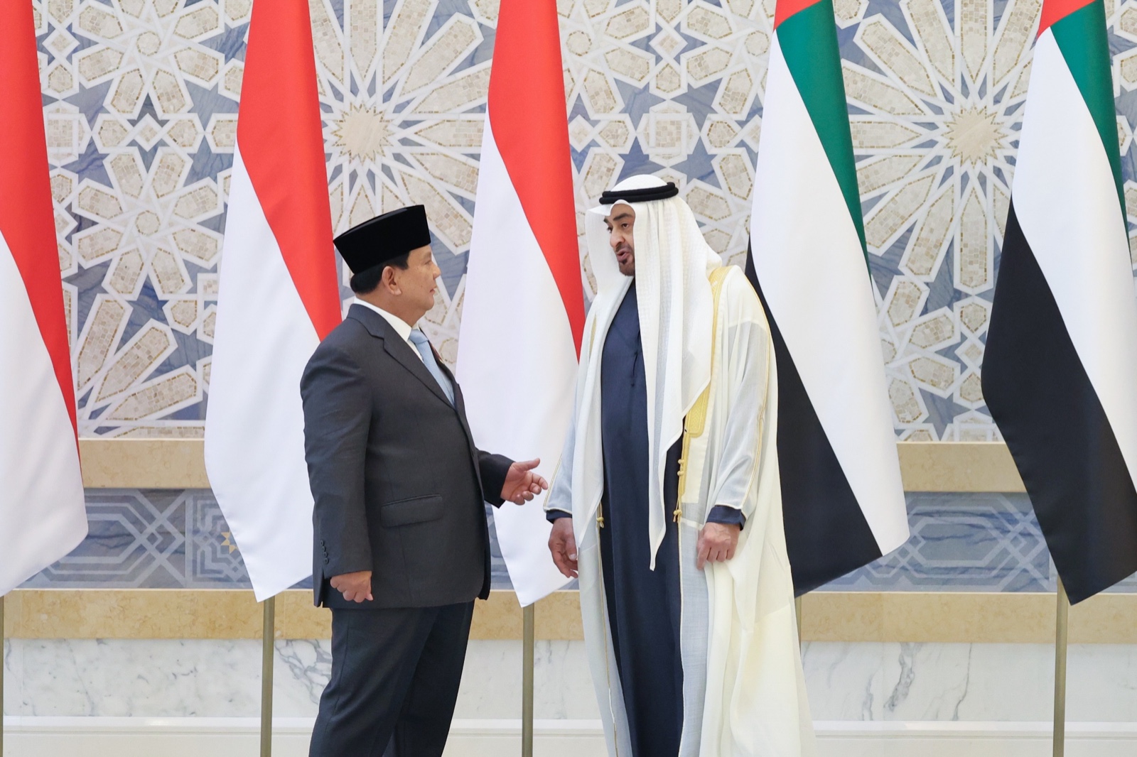 Presiden RI Prabowo Subianto menemui Presiden Uni Emirat Arab (UEA) Mohammed bin Zayed Al Nahyan atau MBZ. (Foto/Tim Prabowo).