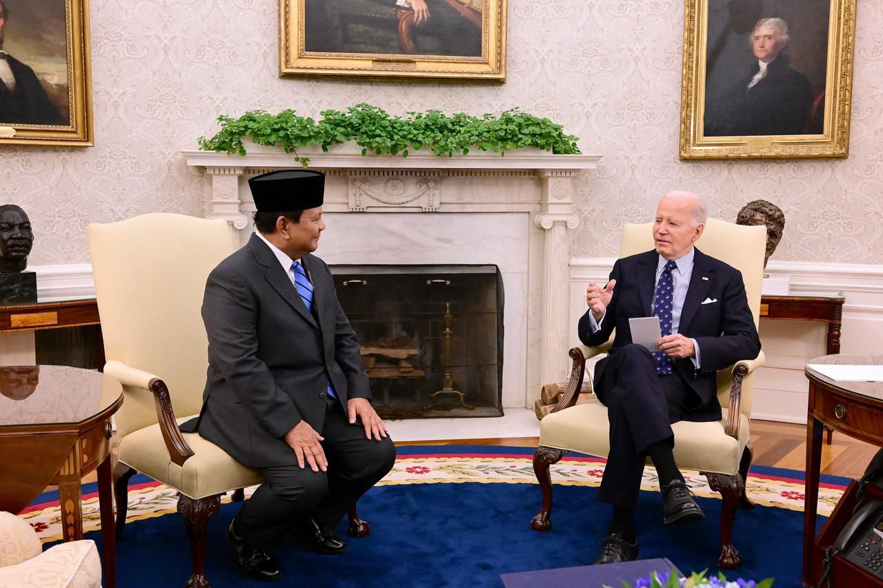 Presiden RI Prabowo saat bertemu Presiden Amerika Serikat Joe Biden. (Foto/BPMI).