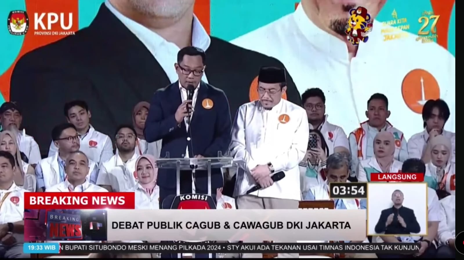 Pasangan calon gubernur Jakarta dan wakil gubernur Jakarta, Ridwan Kamil (kiri) dan Suswono (kanan). (Foto/YouTube KPU DKI Jakarta).