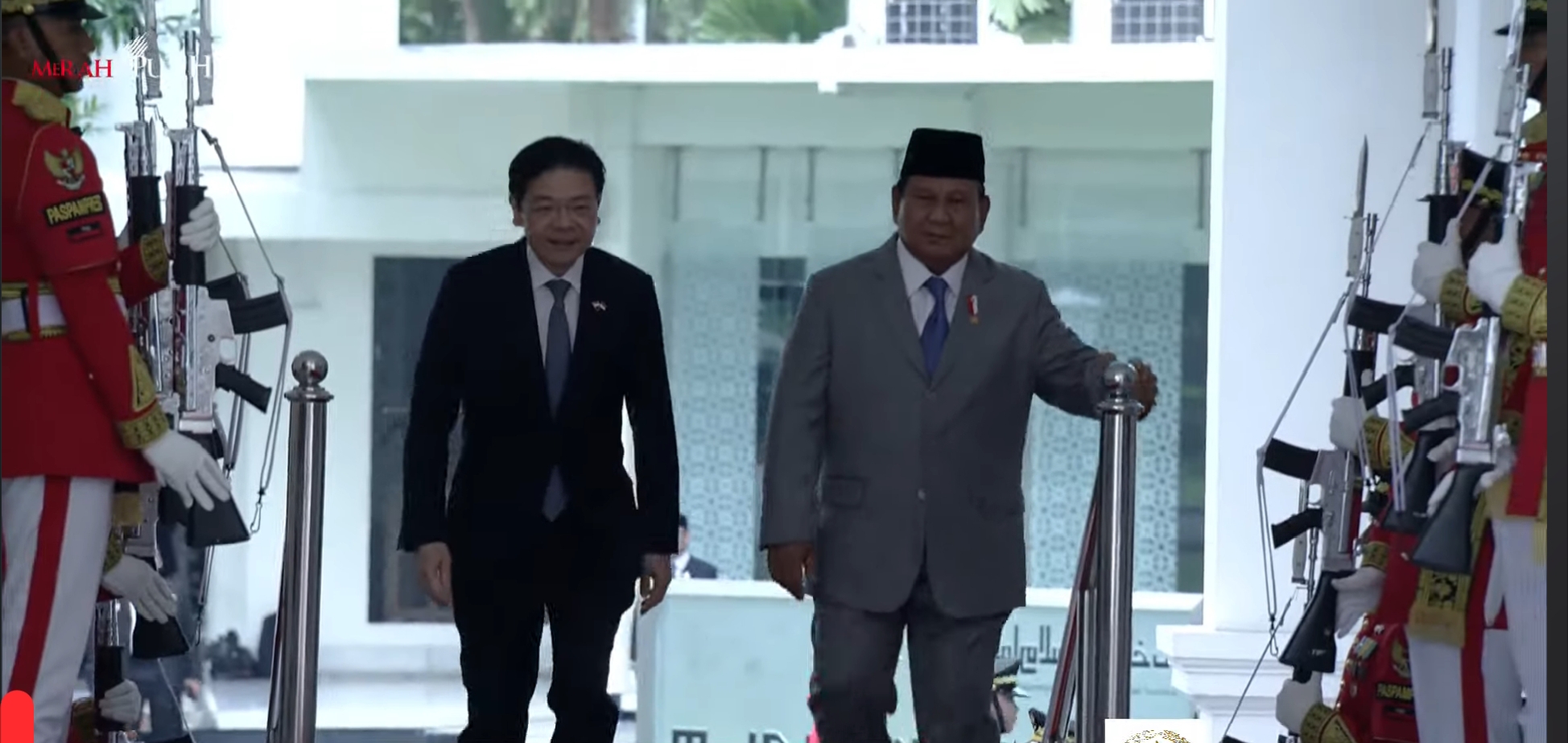 PM Singapura Lawrance Wong dan Presiden Prabowo Subianto (kanan). (Foto/YouTube Setpres)