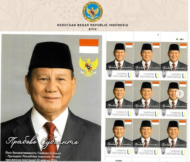 Prangko bergambar Presiden Prabowo (Foto/Instagram Indonesianinkyiv)