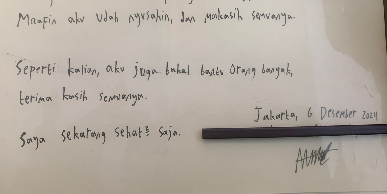 Isi surat permintaan maaf MAS. (Foto/Istimewa)