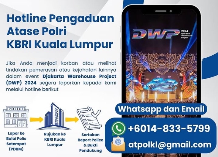 Hotline pengaduan atase Polri KBRI Kuala Lumpur. (Foto/istimewa).