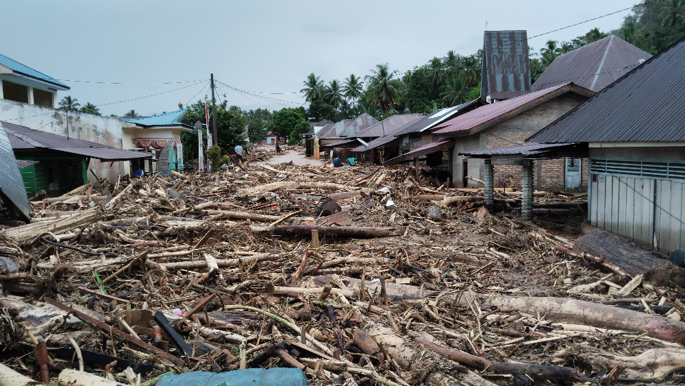 Banjir bandang menerjang empat desa di Kecamatan Tano Tombangan Angkola, Kabupaten Tapanuli Selatan. (Foto/Kontributor/Erlangga)