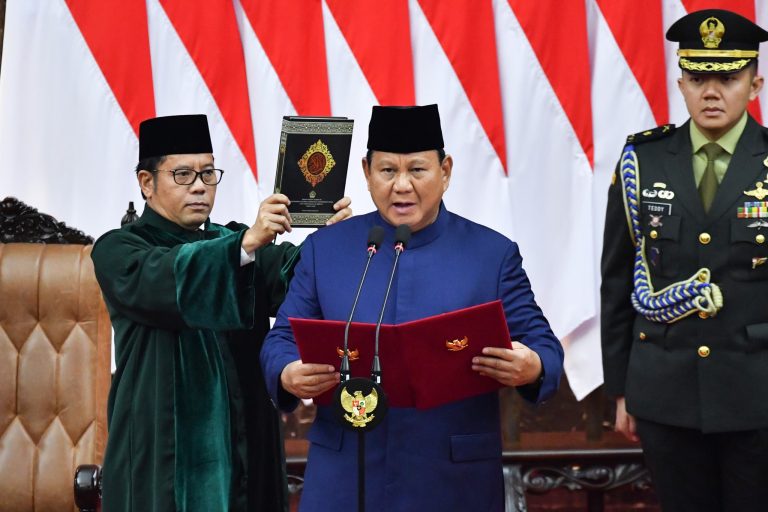 Prabowo Subianto ketika membacakan sumpah saat dilantik menjadi Presiden RI. (Foto/Gerindra).