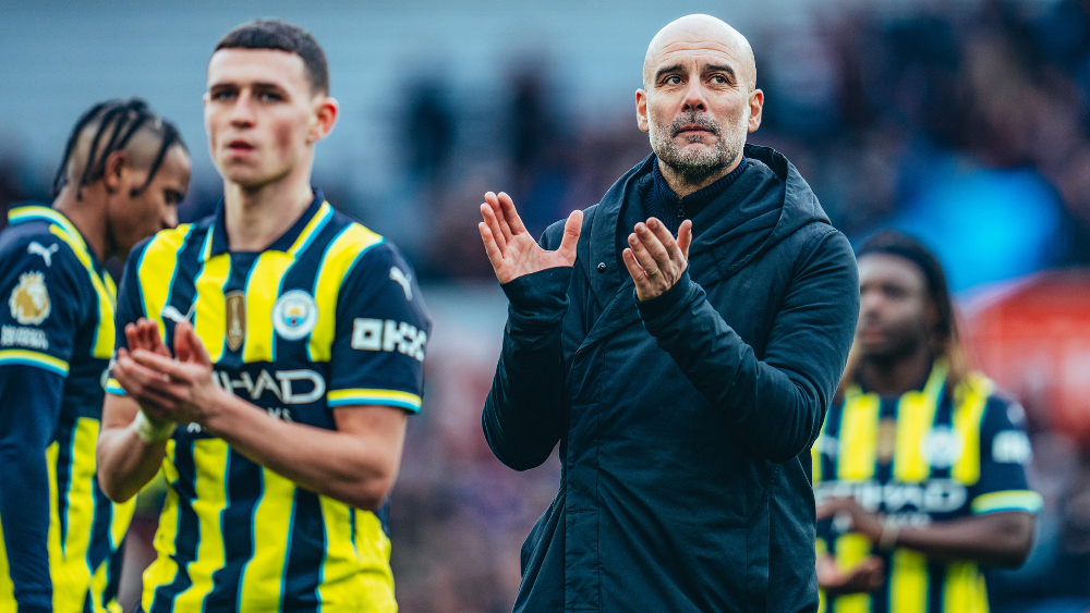 Pelatih Man City Pep Guardiola setelah pertandingan menghadapi Aston Villa. (Foto/mancity.com)