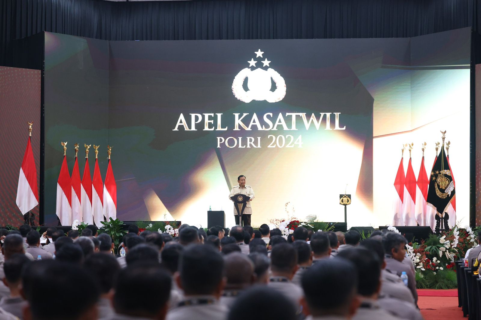 Presiden Prabowo acara apel Kasatwil Polri di Akademi Kepolisian. (Foto/Tim Prabowo).