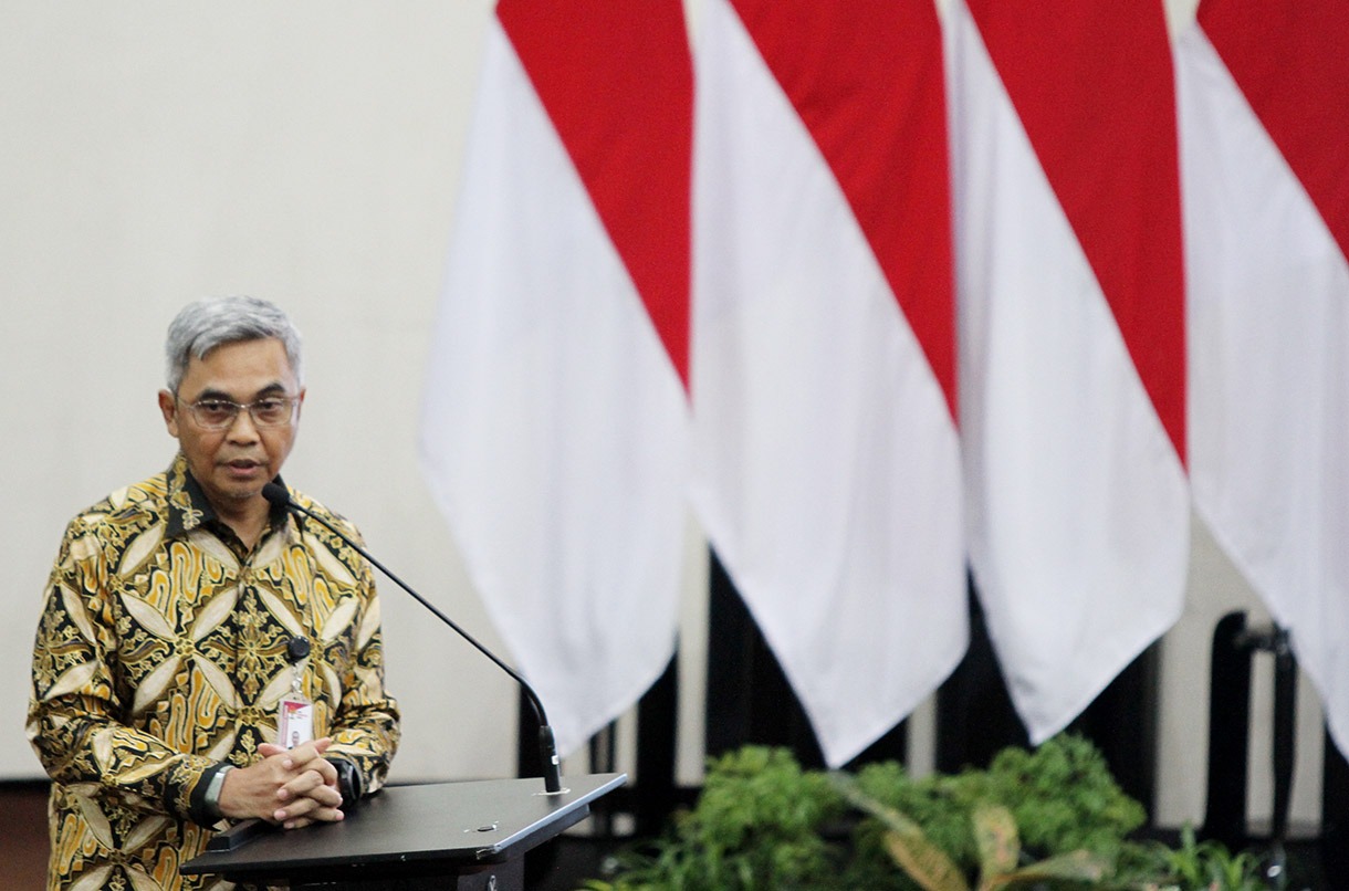 Ketua KPK Setyo Budiyanto saat serah terima jabatan di Gedung Merah Putih KPK, Jakarta. (BeritaNasional/Oke Atmaja)