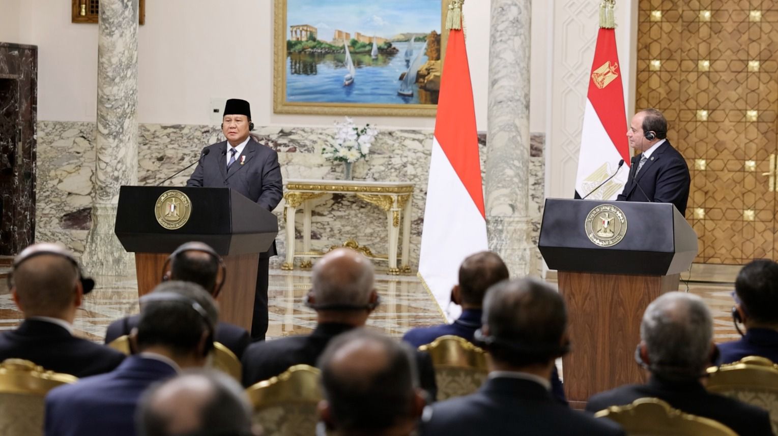 Presiden RI Prabowo Subianto saat pertemuan bilateral dengan Presiden Republik Arab Mesir Abdel Fattah El-Sisi. (Foto/Tim Prabowo).