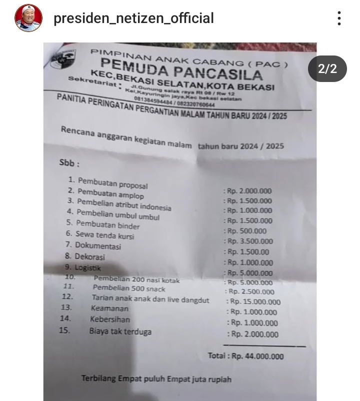 Proposal dana ormas untuk tahun baru yang viral di media sosial. (Foto/Istimewa)