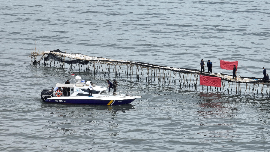 Pemagaran laut tanpa izin atau ilegal yang terjadi di perairan daerah Tangerang, Banten. (Foto/Doc. KKP)