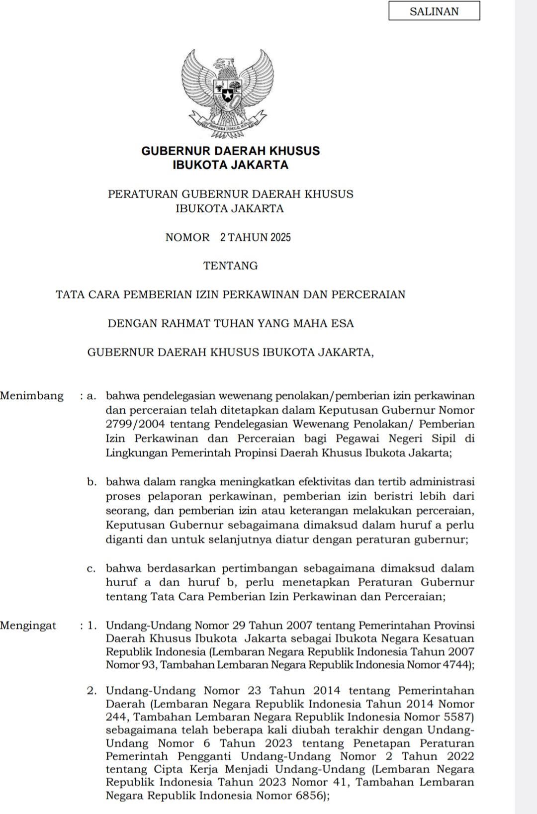 Salinan Pergub Izin Poligami bagi ASN (BeritaNasional/tangkapan layar)