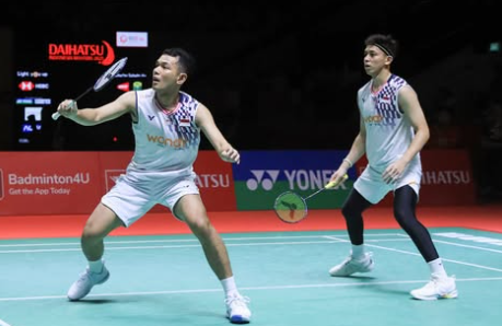 Ganda putra Indonesia Fajar Alfian/Muhammad Rian Ardianto di final Indonesia Masters 2025. (Foto/PBSI)