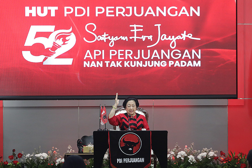 Pidato Ketua Umum PDI Perjuangan pada HUT PDIP ke 52 di Jakarta. (BeritaNasional/Elvis Sendouw)