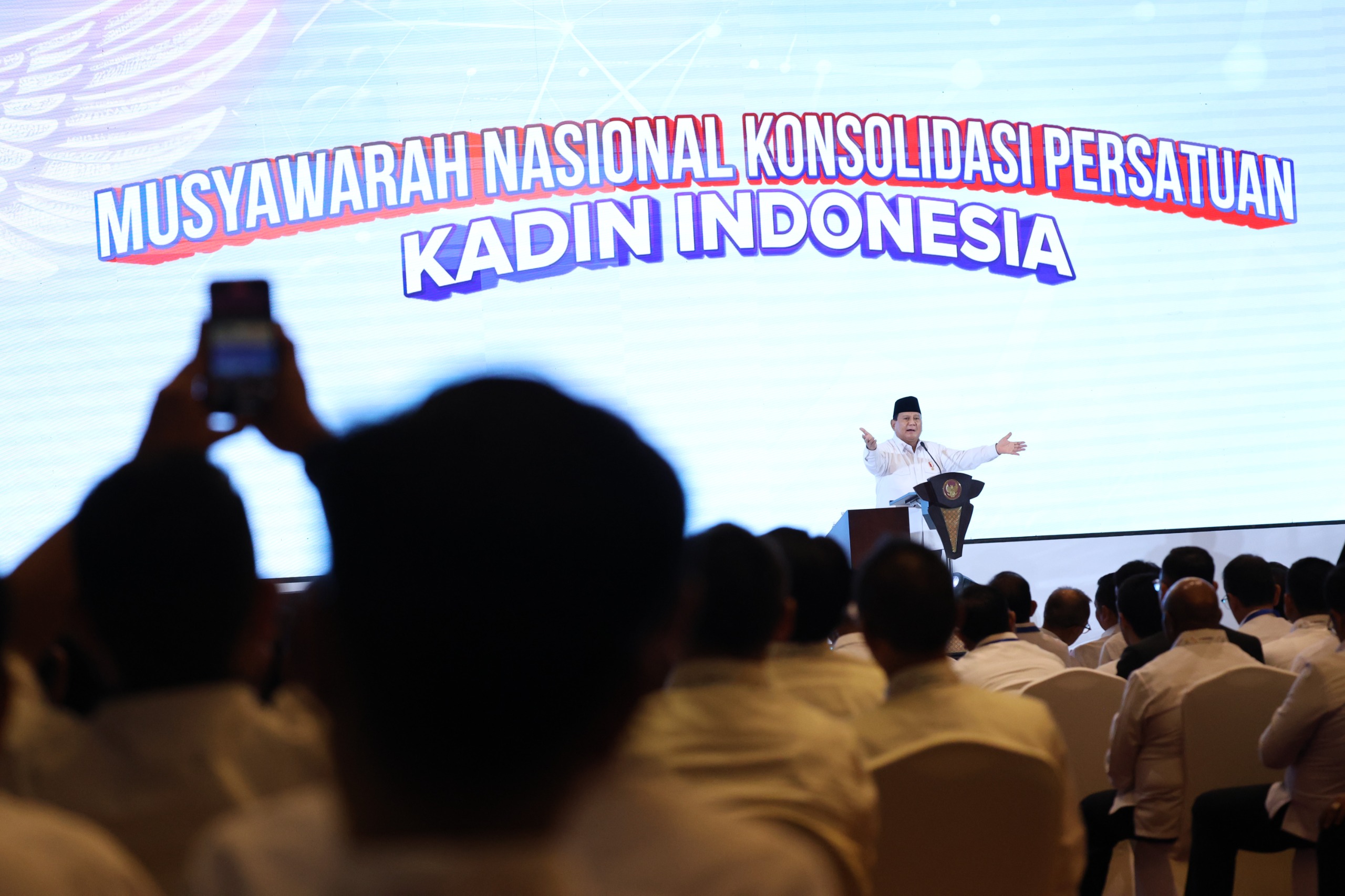 Presiden Prabowo saat hadir di acara Musyawarah Nasional Konsolidasi Persatuan Kadin. (Foto/Tim Prabowo).