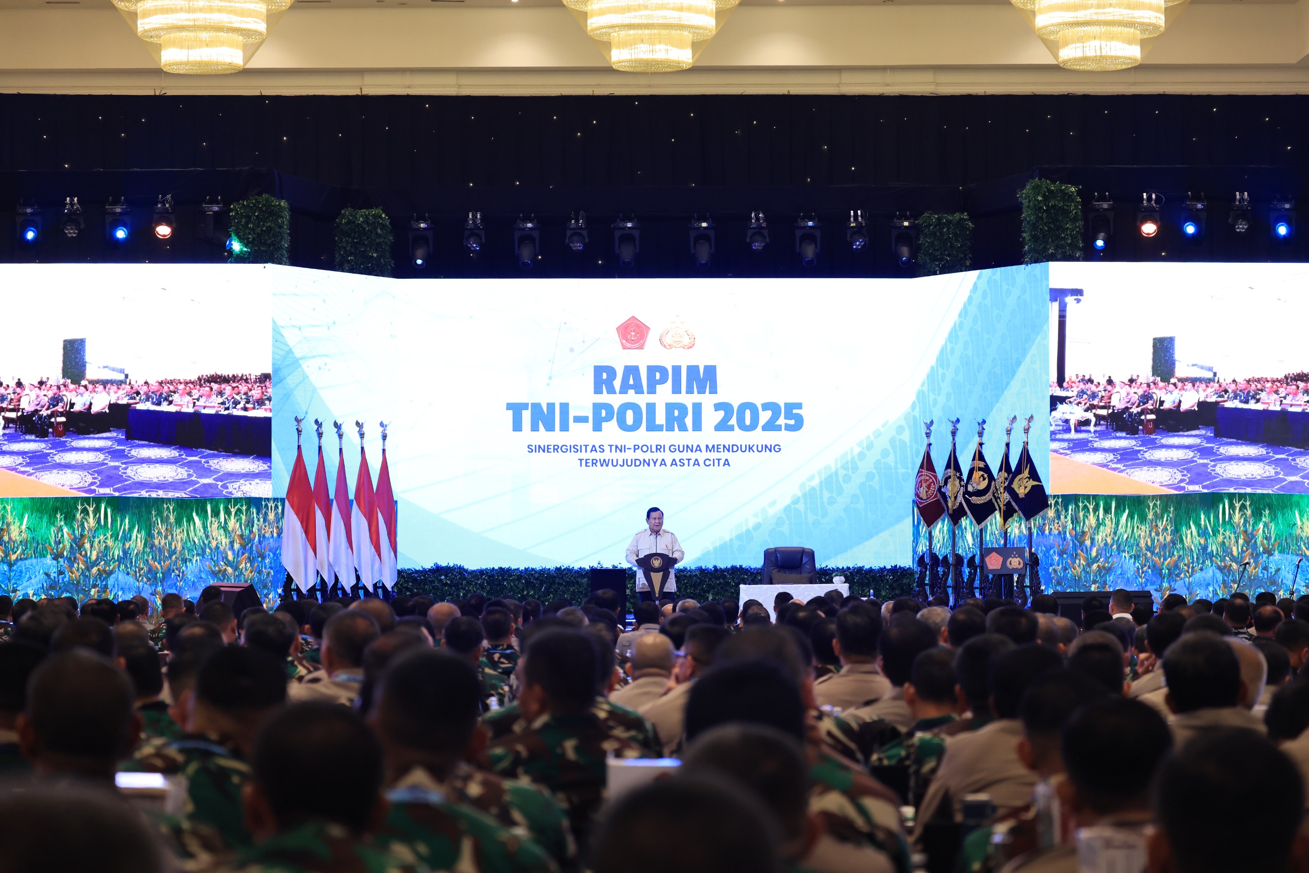 Presiden RI Prabowo Subianto saat memberikan pengarahan pada Rapim TNI-Polri 2025. (Foto/Tim Prabowo).