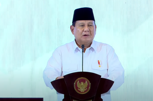 Presiden Prabowo Subianto saat menghadiri acara Munas Konsolidasi Kadin. (Foto/YouTube/Setpres)