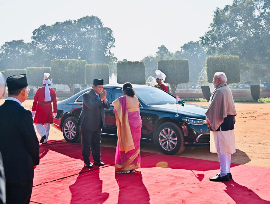 Kedatangan Presiden Prabowo di Rashtrapati Bhavan dihadiri upacara kenegaraan. (BeritaNasional/Sekretariat Presiden)