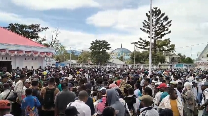 Aksi tolak MBG di Papua. (BeritaNasional/Bachtiarudin alam)