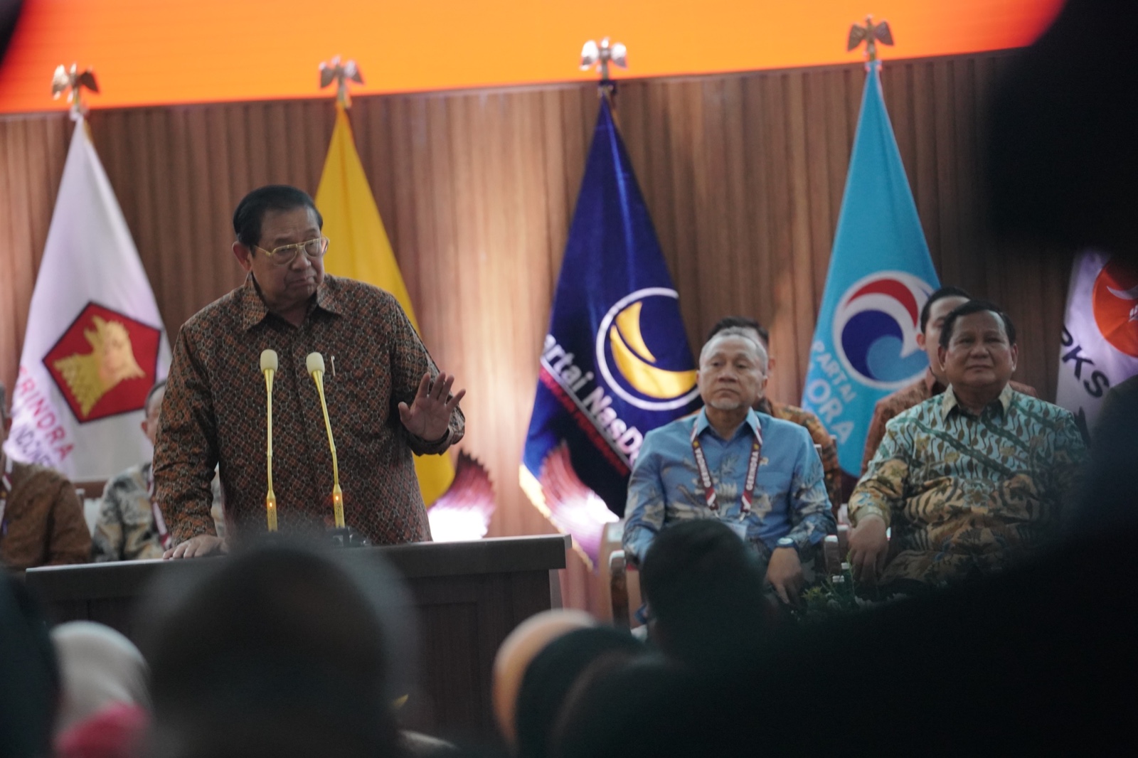 Presiden ke-6 RI Susilo Bambang Yudhoyono menyampaikan beberapa pesan dalam acara silaturahmi Koalisi Indonesia Maju. (Foto/Tim Prabowo).