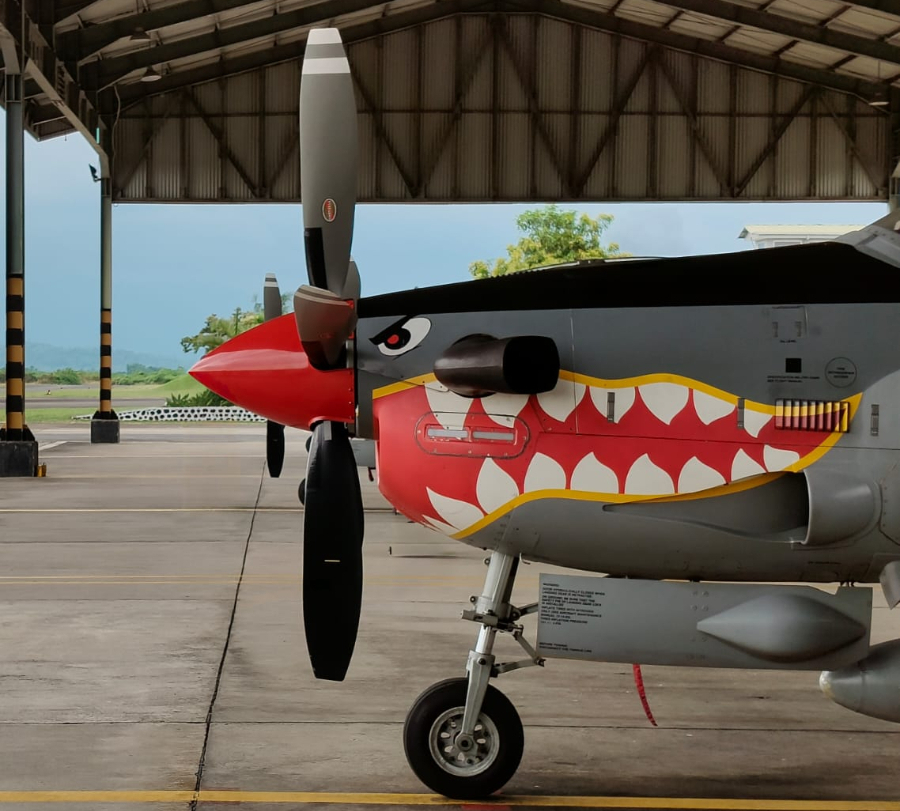 Super Tucano yang terparkir di Hanggar Skadron Udara 21, Pangkalan TNI Angkatan Udara Abdulrachman Saleh, Malang, Jawa Timur. (beritaNasional/Iman)