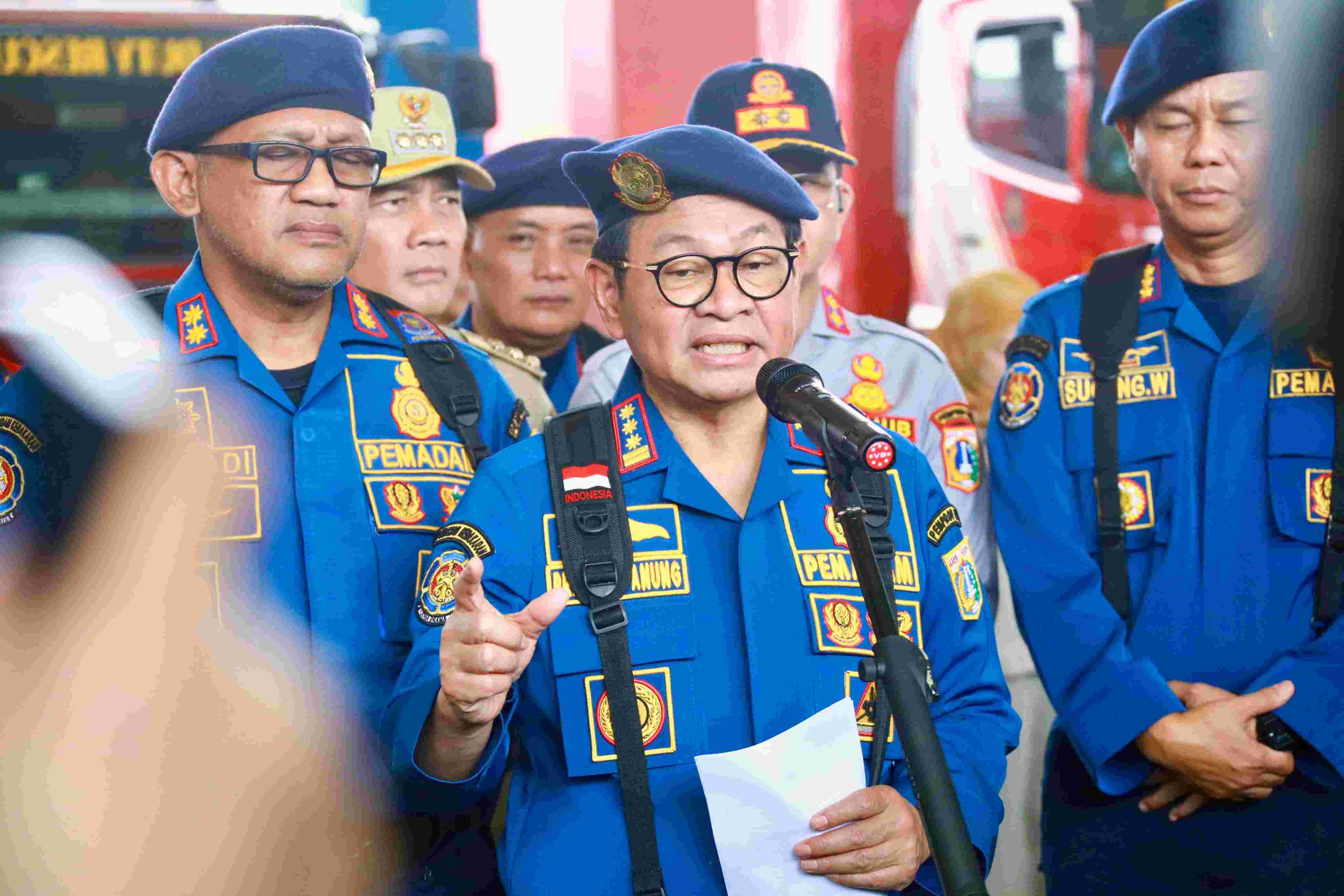 Gubernur Jakarta Pramono Anung saat memberikan keterangan di Dinas Gulkarmat Jakarta. (Foto/Pemprov Jakarta)