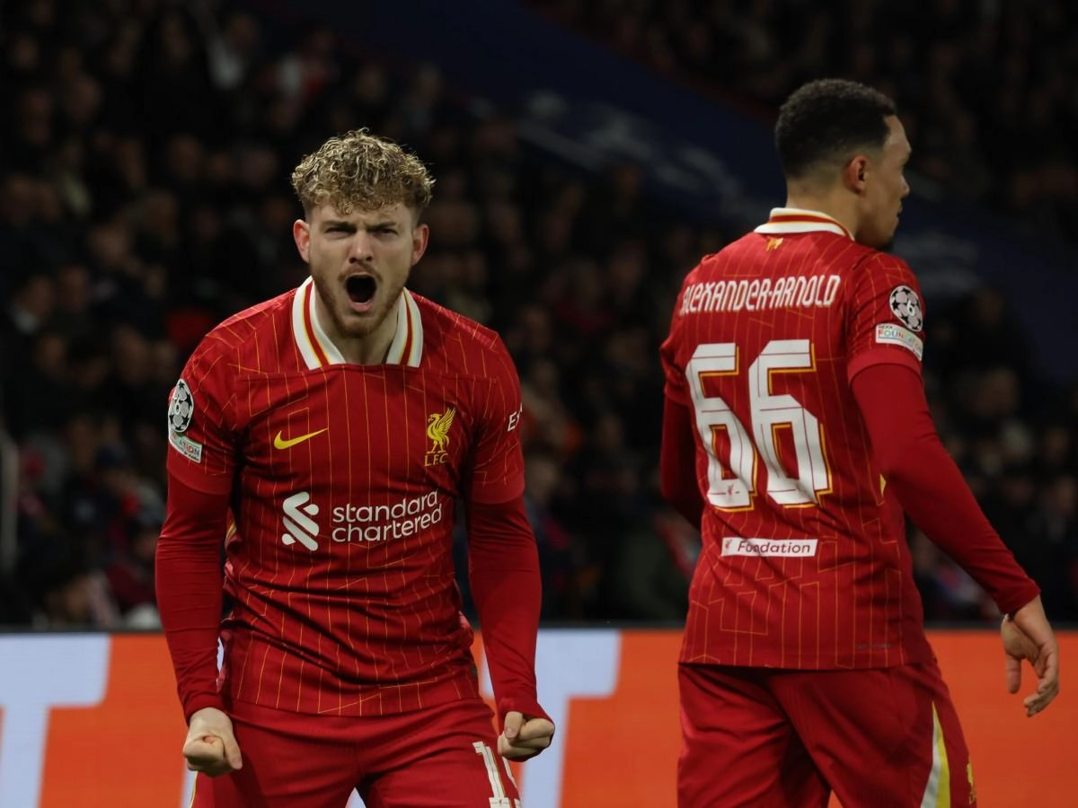 Pemain Liverpool Harvey Elliott saat berselebrasi setelah mencetak gol ke gawang PSG di Liga Champions. (Foto/liverpoolfc.com)