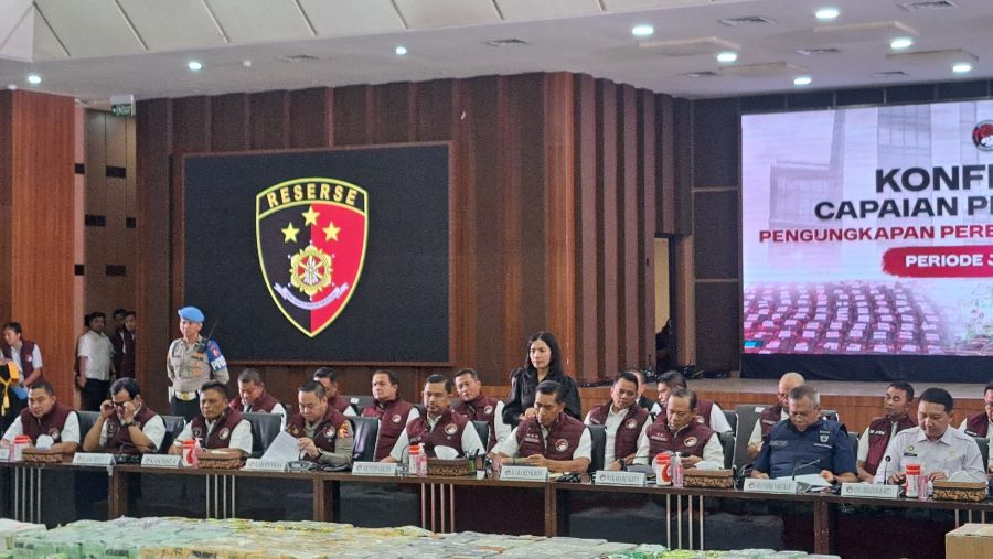 konferensi pers untuk menyampaikan capaian Program Asta Cita dengan pengungkapan kasus peredaran narkoba pada periode Januari - Februari tahun 2025, Rabu (5/3/2025). (BeritaNasional/Bachtiarudin Alam)