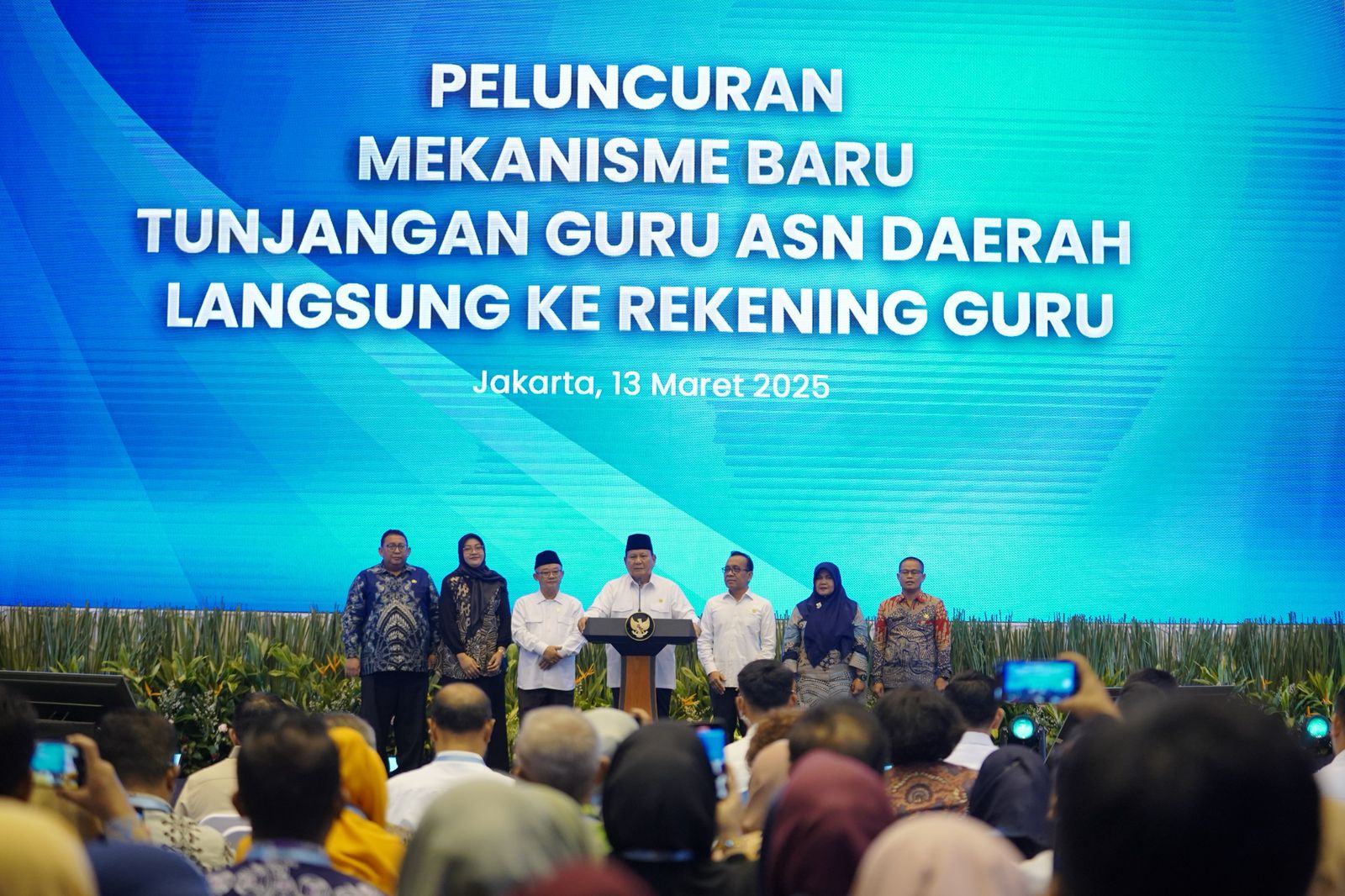 Presiden Prabowo Subianto pada acara bertajuk “Peluncuran Mekanisme Baru Tunjangan Guru ASN Daerah Langsung ke Rekening Guru”. (Foto/Tim Prabowo).