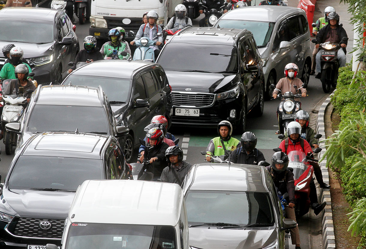 Potret kemacetan di jalanan Jakarta. (BeritaNasional/Oke Atmaja).