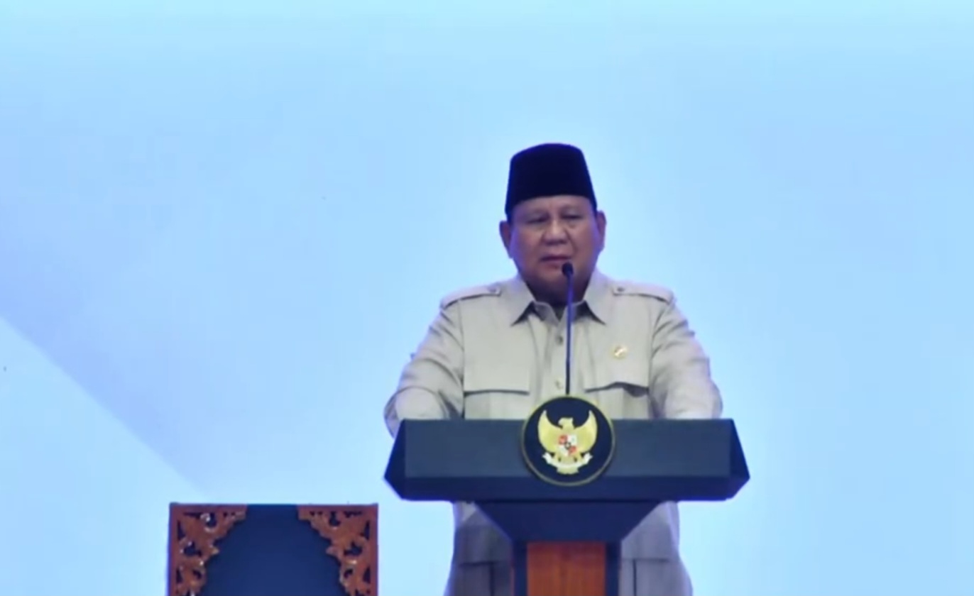 Ketua Umum Partai Gerindra Prabowo Subianto berpidato di Kongres TIDAR. (BeritaNasional/tangkapan layar)