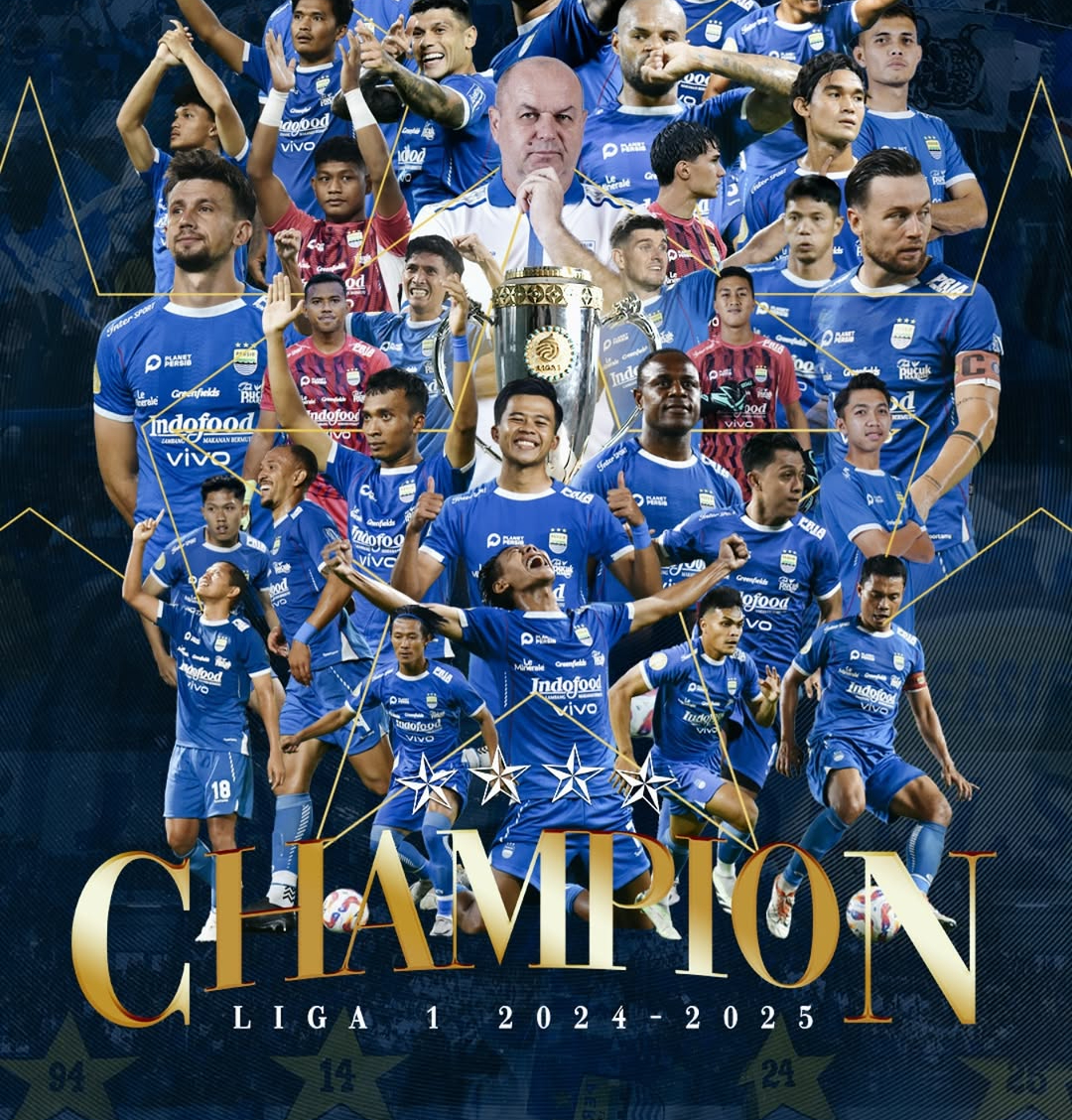 Persebaya Imbang Kontra Persik, Persib Dipastikan Juara Liga 1 Musim 2024/2025 Persib Bandung menjuarai Liga 1 musim 2024/2025. (Foto/Instagram/Persib)