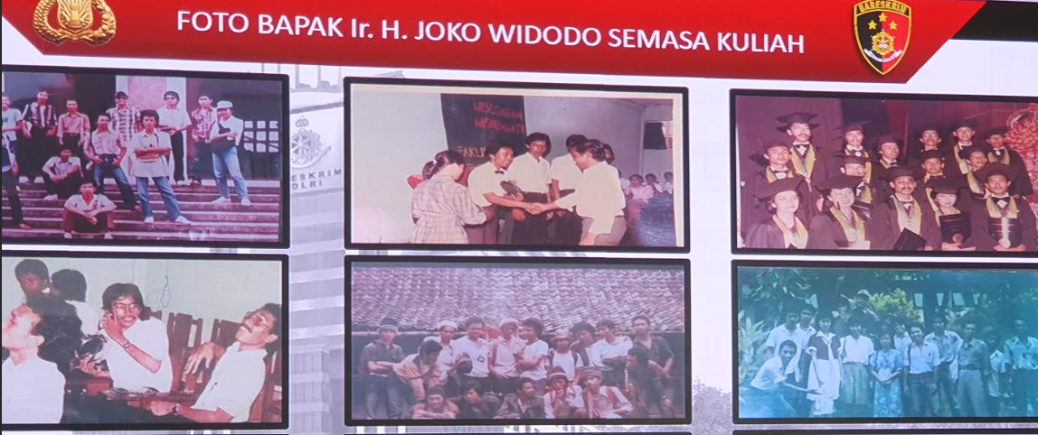 Polisi memerlihatkan beberapa lembar foto Jokowi saat pres rilis kasus ijazah palsu di Jakarta. (BeritaNasional/Bachtiarudin Alam)