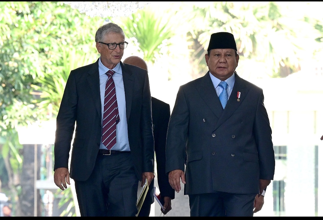 Bill Gates disambut Presiden Prabowo Subianto di Istana Merdeka (BeritaNasional/Oke Atmaja)